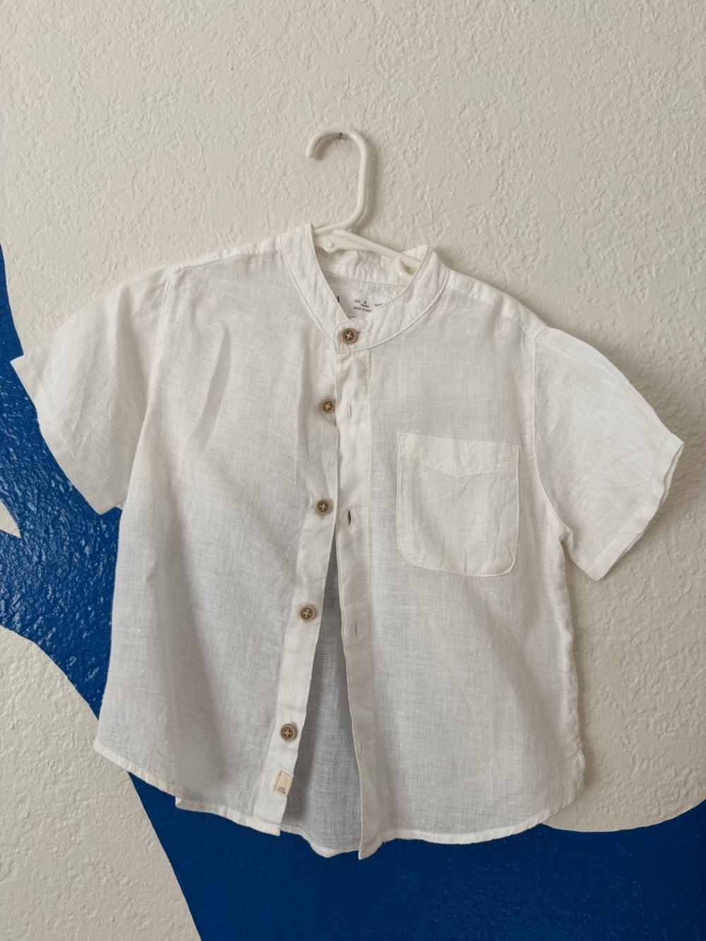 Zara White Short-Sleeve Linen Button-Down Shirt for Kids